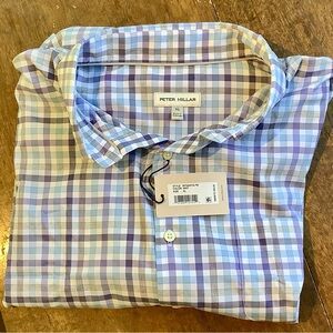 Peter Millar Crown Lite Plaid Lightweight Stretch Button Sz XL NWT